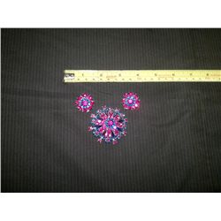 Vintage Costume Jewelry:  Pink and Blue Brooch and Earrings