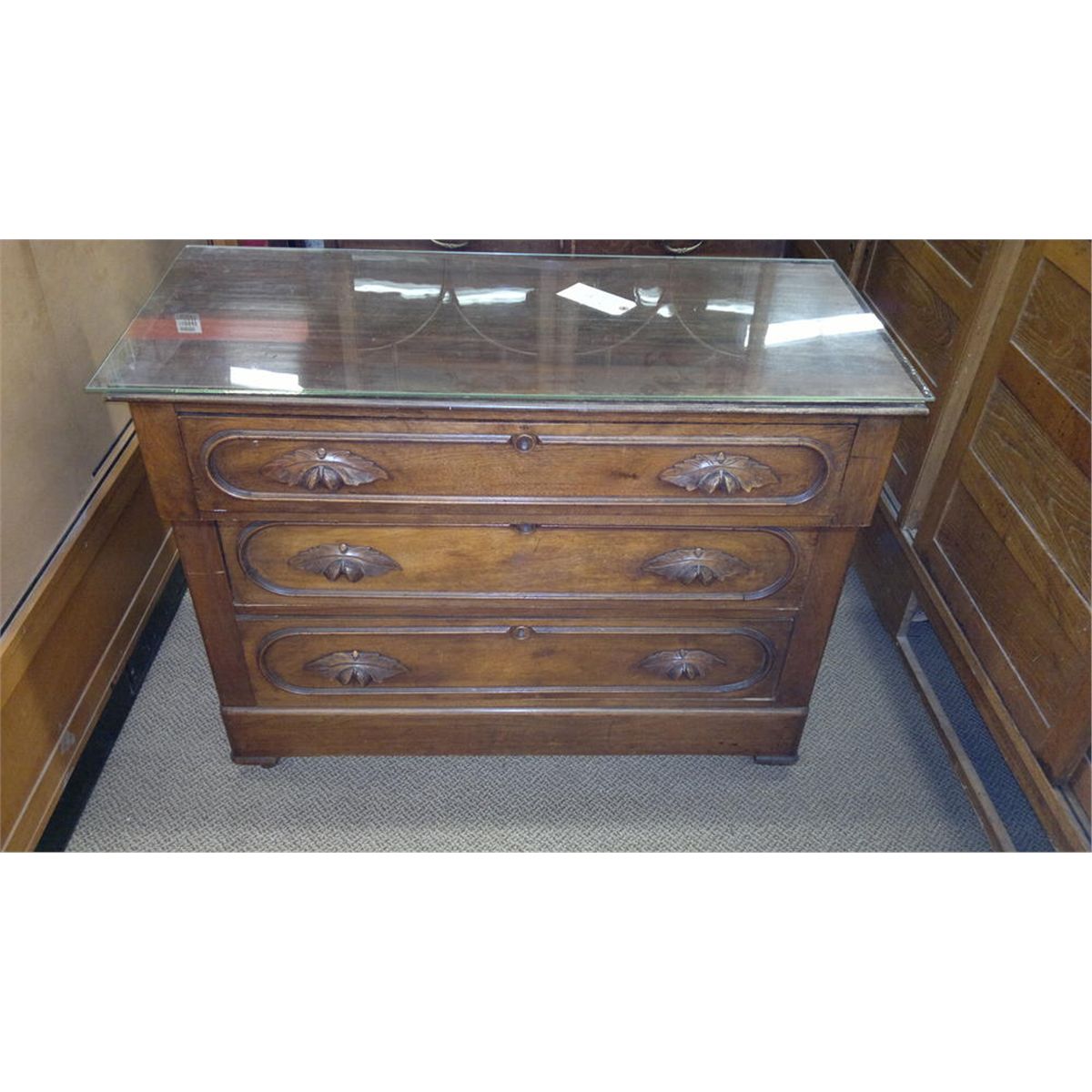 Antique Oak Chest of Drawers with a Glass Top