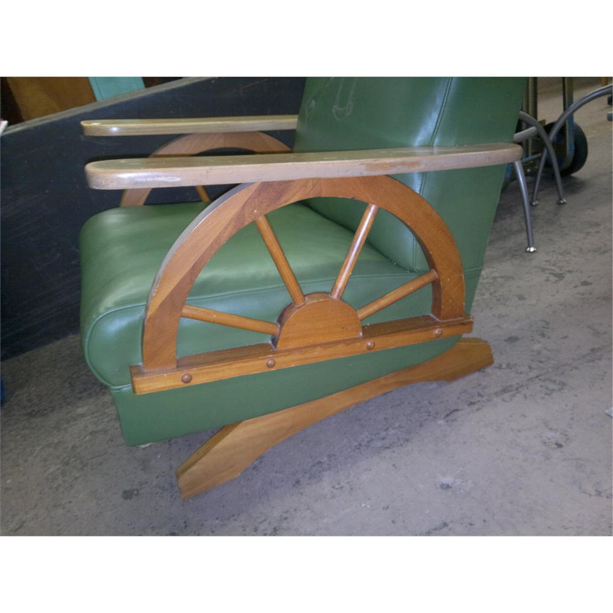 Rocking Chair Green with Pine Wagon Wheel Style Sides