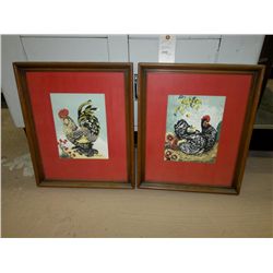Two pictures one of a Rooster and other Hen with chicks by Margo Alexander