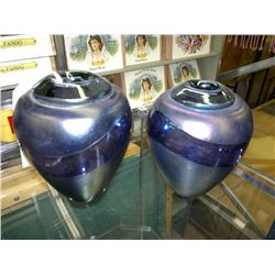 Robert Held Art Glass Two Blue Vases