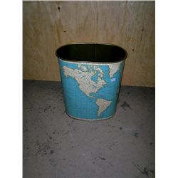 Tin Waste Paper Bin with Globe Pattern