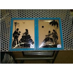 Ink Silhouette of Couple with a blue Frame