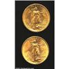 Image 1 : 1907 $20 Arabic Numerals AU50 Uncertified, lightly worn with some moderate abrasions; and a 1908 No 