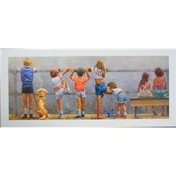 Lucelle Raad BOARDWALK Cute Kids + Dog Art Print