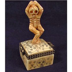 CARVED OX BONE SKELETON TRINKET BOX