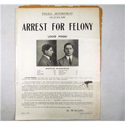 1912 WANTED POSTER FOR LOUIE THE LUMP FOR FELONY