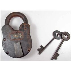 CAST IRON NY INSANE ASYLUM PADLOCK GATE LOCK W/ KEYS