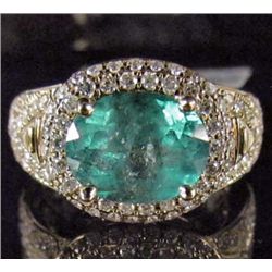 14K GOLD LADIES EMERALD AND DIAMOND RING - SIZE 6.5