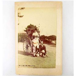 VINTAGE HAND COLORED MOUNTED PHOTO - RIDING THE JINIRIKISHA