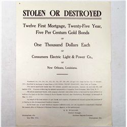 1912 WANTED POSTER FOR GOLD BONDS STOLEN IN TRAIN HOLD-UP