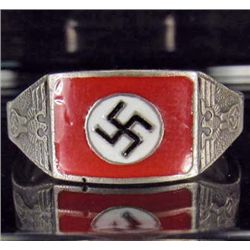 GERMAN NAZI SILVER & ENAMEL NSDAP MEMBER RING