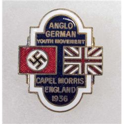 GERMAN NAZI ANGLO GERMAN YOUTH MOVEMENT BADGE - READS CAPEL MORRIS ENGLAND 1936