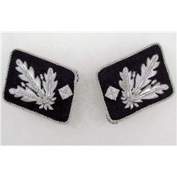 PAIR OF GERMAN NAZI WAFFEN SS GENERAL COLLAR TABS - SILVER BULLION WIRE