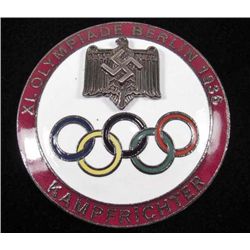 GERMAN NAZI 1936 BERLIN OLYMPICS ENAMELED JUDGE BADGE