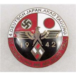 GERMAN NAZI JAPANESE 1942 ALLIANCE ENAMELED BADGE - BRASS & ENAMEL