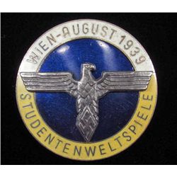 GERMAN NAZI 1939 HITLER YOUTH ENAMELED WIEN STUDENT BADGE