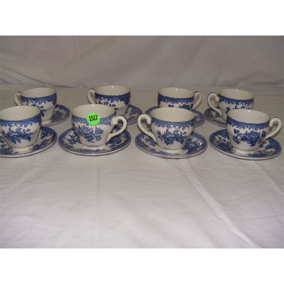 8 place porcelain blue and white demitasse cups and saucers