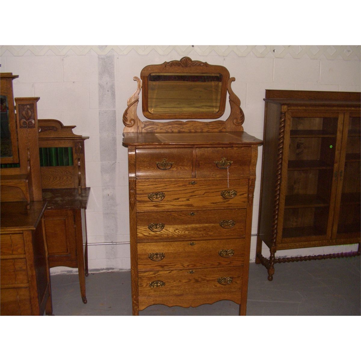 American Oak Arts Crafts Oak Dresser High Boy With Mirror