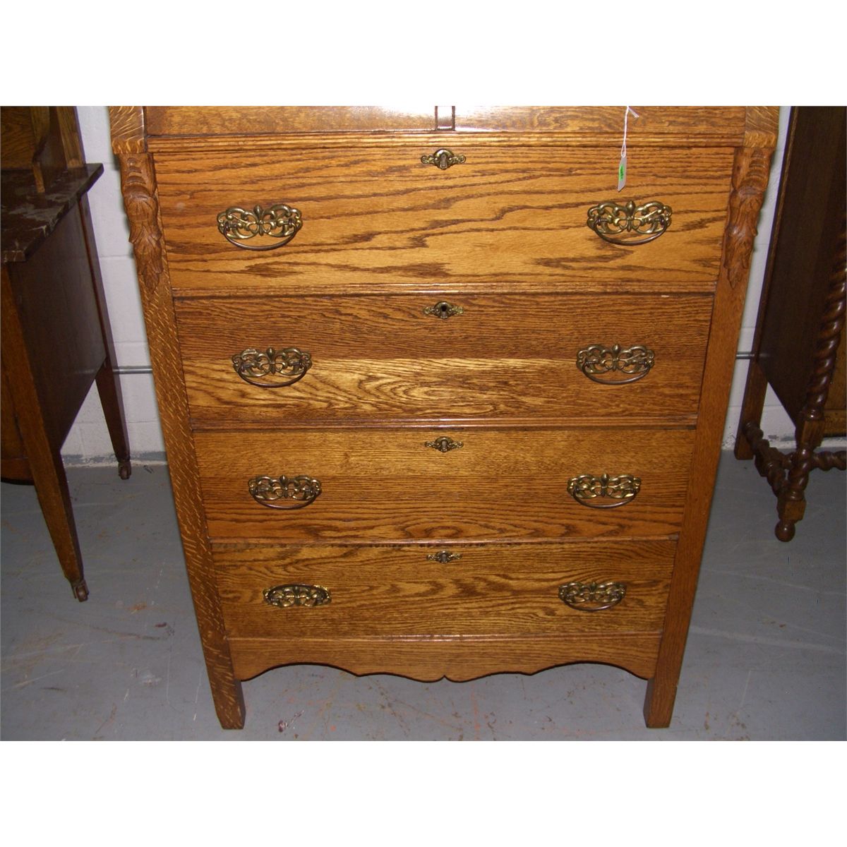 American Oak Arts Crafts Oak Dresser High Boy With Mirror