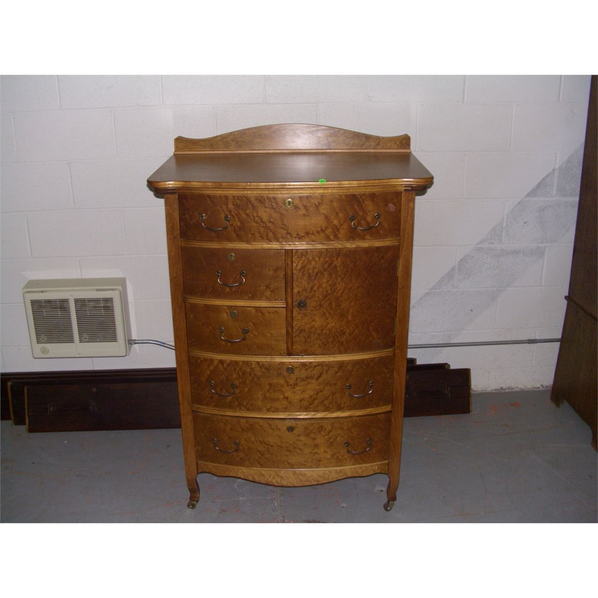 Stunning Bird S Eye Maple High Boy Dresser With Back Splash And Hat