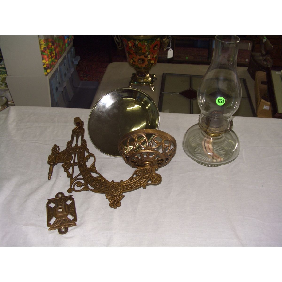 antique wall oil lamp with holder and mercury reflector