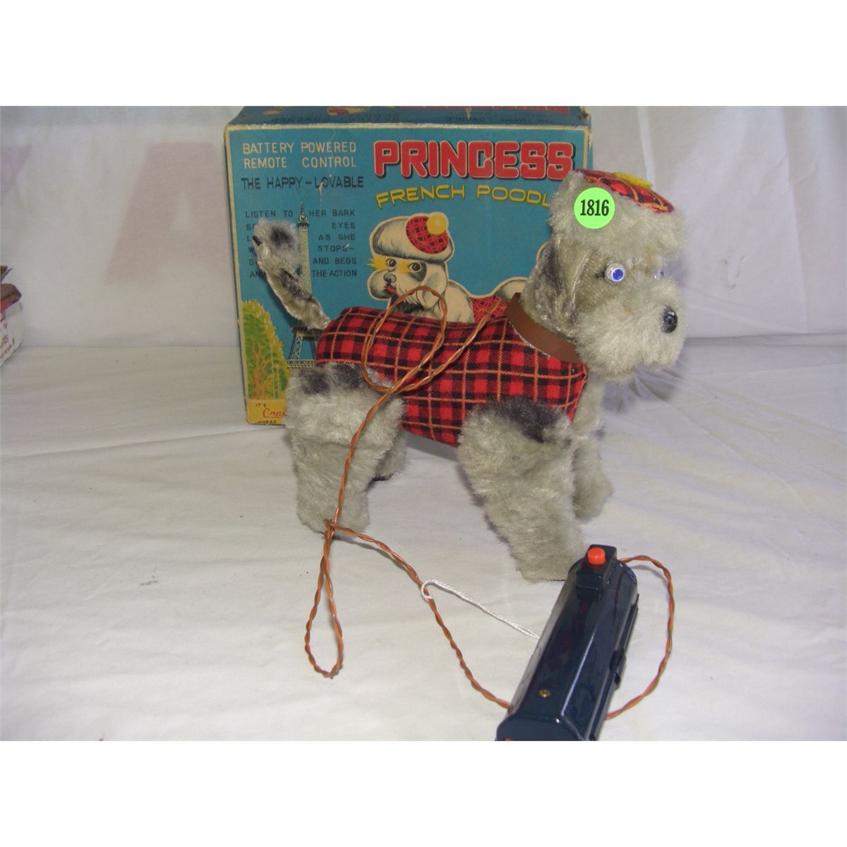 vintage battery op remote control French poodle toy dog in box