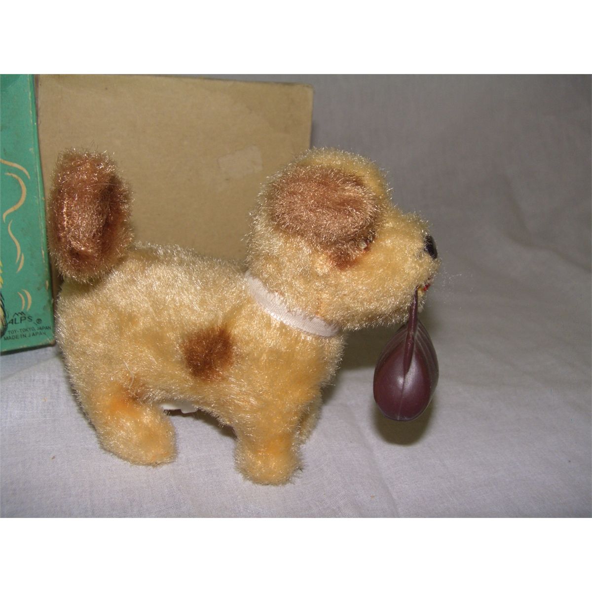 vintage wind up toy Japan dog with purse, in box
