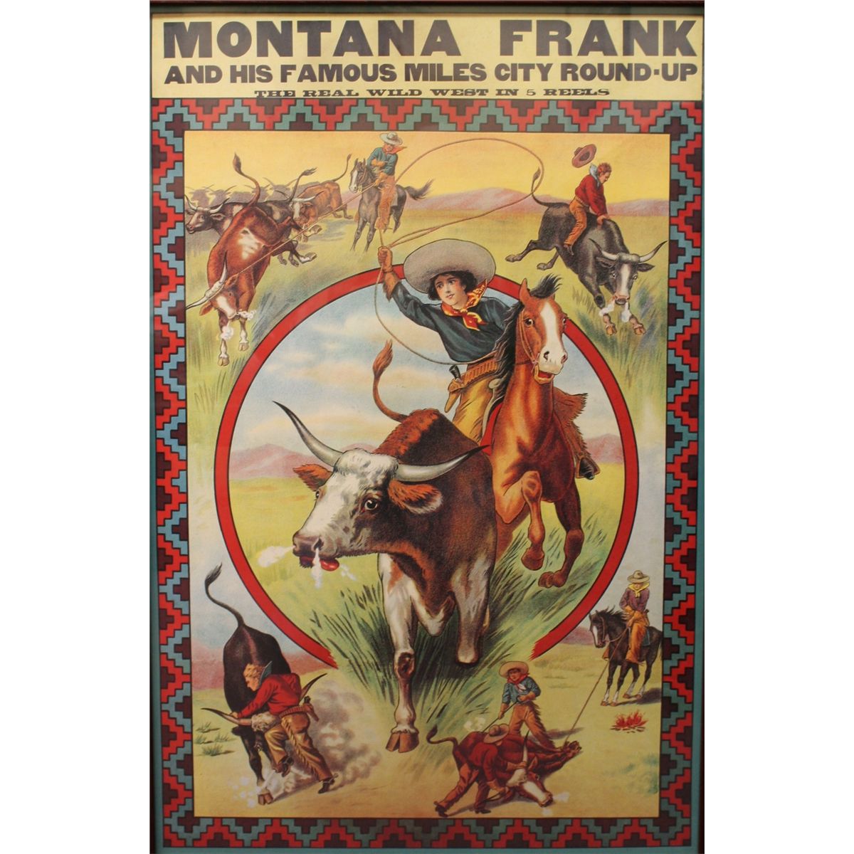 Original poster Montana Frank & His Famous Miles City Roundup, framed