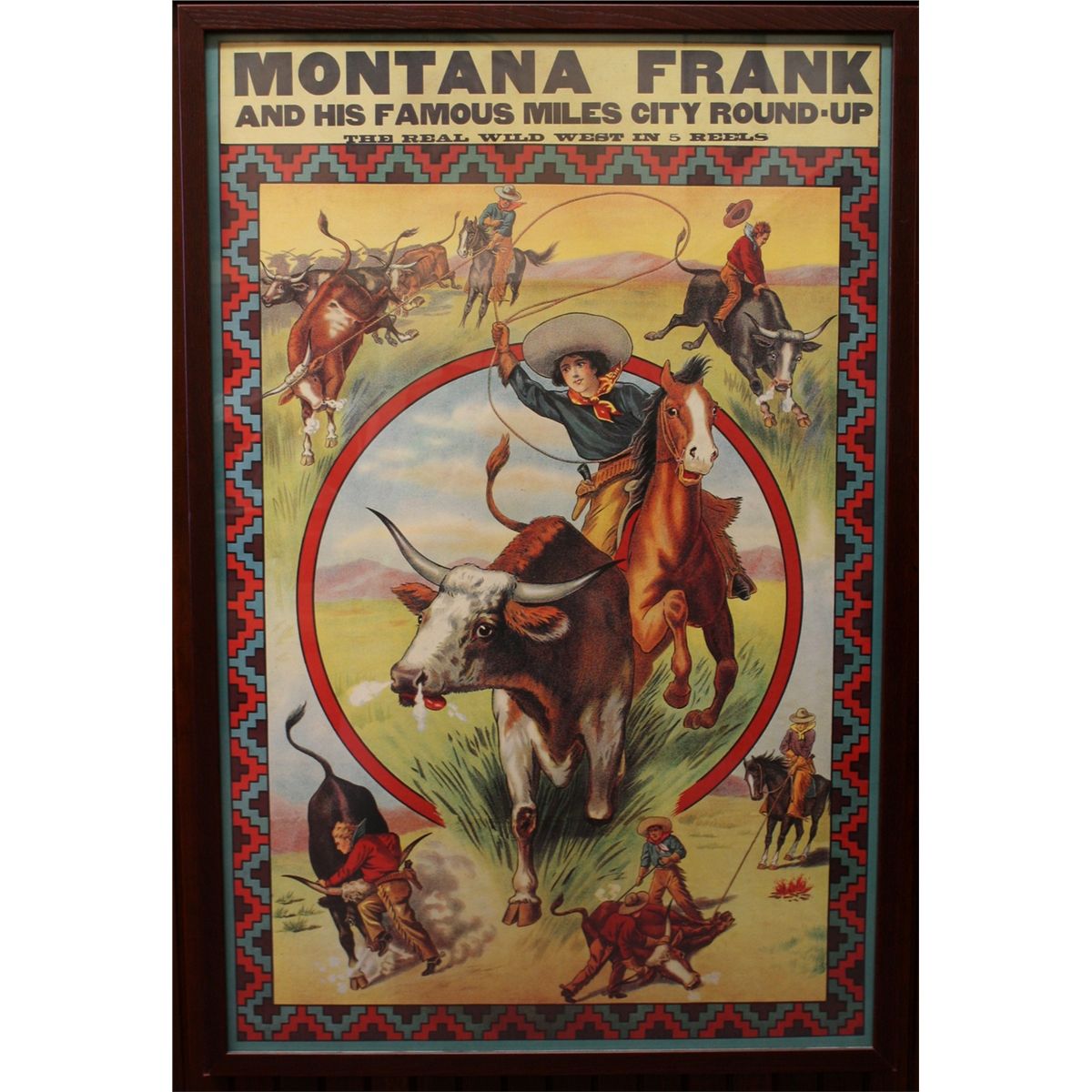 Original poster Montana Frank & His Famous Miles City Roundup, framed