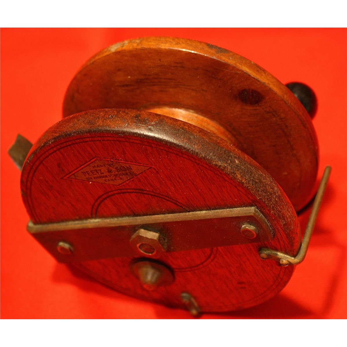 Peetz wooden fishing reel, vintage, 6" Est. 2550