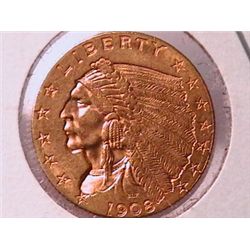 1908 $2 1/2 Gold Indian Gold Piece AU