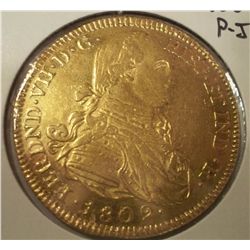 1809 Spanish 8 Escudo Colombia Gold Coin, MS