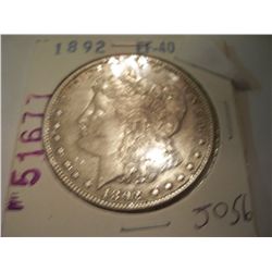 1892 Silver Morgan Silver Dollar, XF40