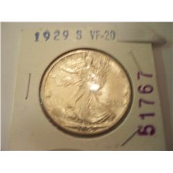 1929-S Silver Standing Half Dollar, VF-20