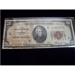 1929 $20 National Currency Richmond FRB Note