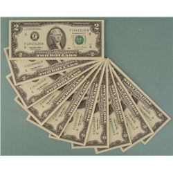 (10) 1976 $2 Bills Notes F Mint Mark Atlanta -Some UNC