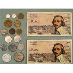 1 Large Lot Foreign Paper Money & Coins Europe, Mexico