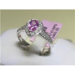 Pink Sapphire and .21 CT Diamonds 14K White Gold Ring