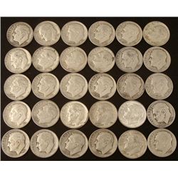 30 Diff Date Roosevelt Silver Dimes 1946-64 -Nice Set
