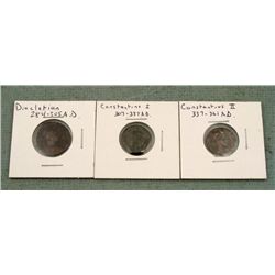 3 Different Ancient Imperial Roman Coins 284-361 A.D.