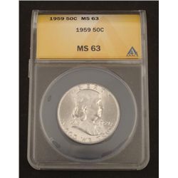 1959 Slabbed MS 63 Franklin Silver Half Dollar