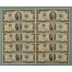 10 1976 $2 Dollar Bills Notes Mint Mark B New York