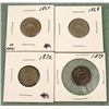 Image 1 : 4 Diff Date Shield Nickels 1867, 1868, 1872, 1873 -Nice