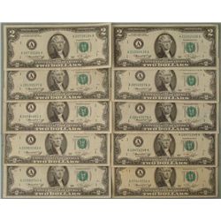 10) 1976 $2 Notes A Mint Mark Boston- Nice Bills