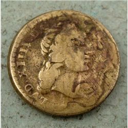 Rare 1/2 Pistol "W" French Brass Coin Weight 1660