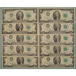 10) 1976 $2 Dollar Bills Notes Mint Mark I Minneapolis