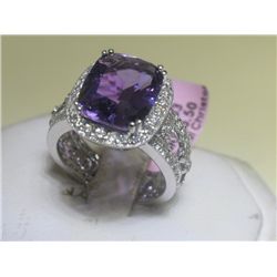 Amethyst and Diamonds 14K White Gold Ring Size 6 1/2