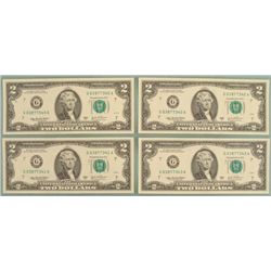 4 Consec # 2003 A $2 Bills G Mint Chicago Notes CU