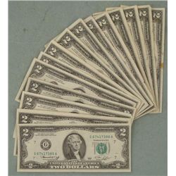 1 Lot (15) 1976 $2 Dollar Notes G Mint Chicago